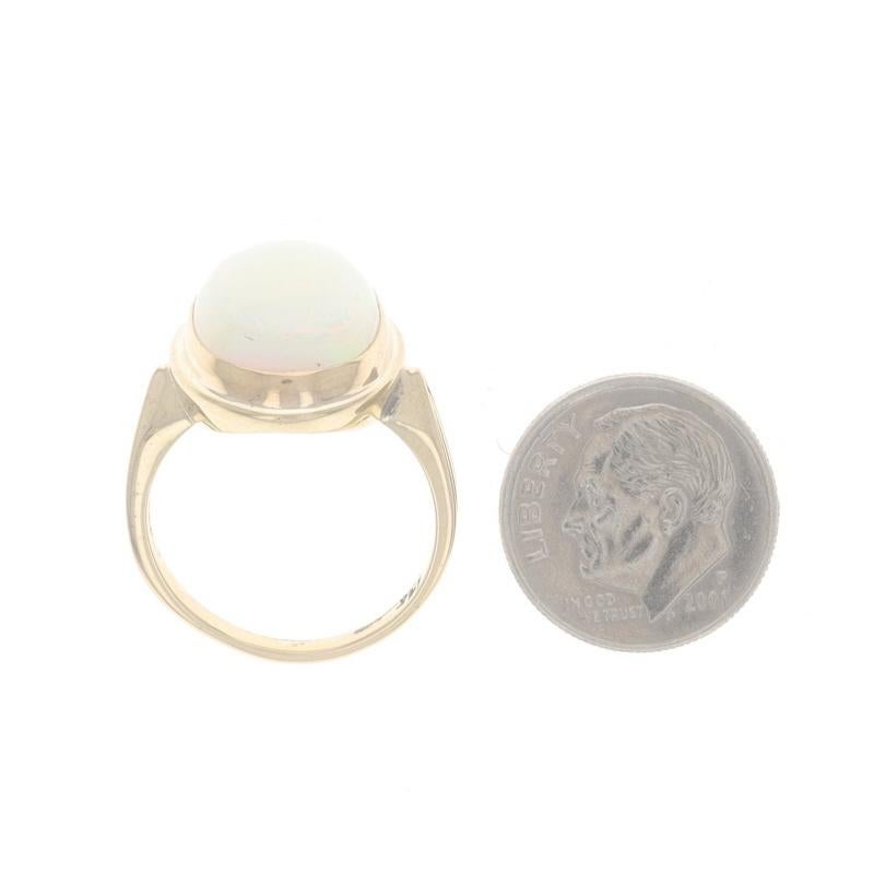 Yellow Gold Opal Cocktail Solitaire Ring - 14k Oval Cabochon 6.30ct In Excellent Condition For Sale In Greensboro, NC