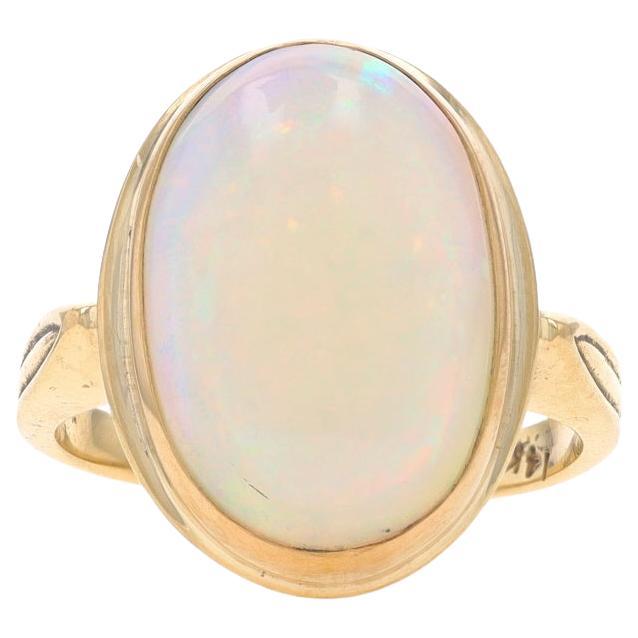 Yellow Gold Opal Cocktail Solitaire Ring - 14k Oval Cabochon 6.30ct For Sale