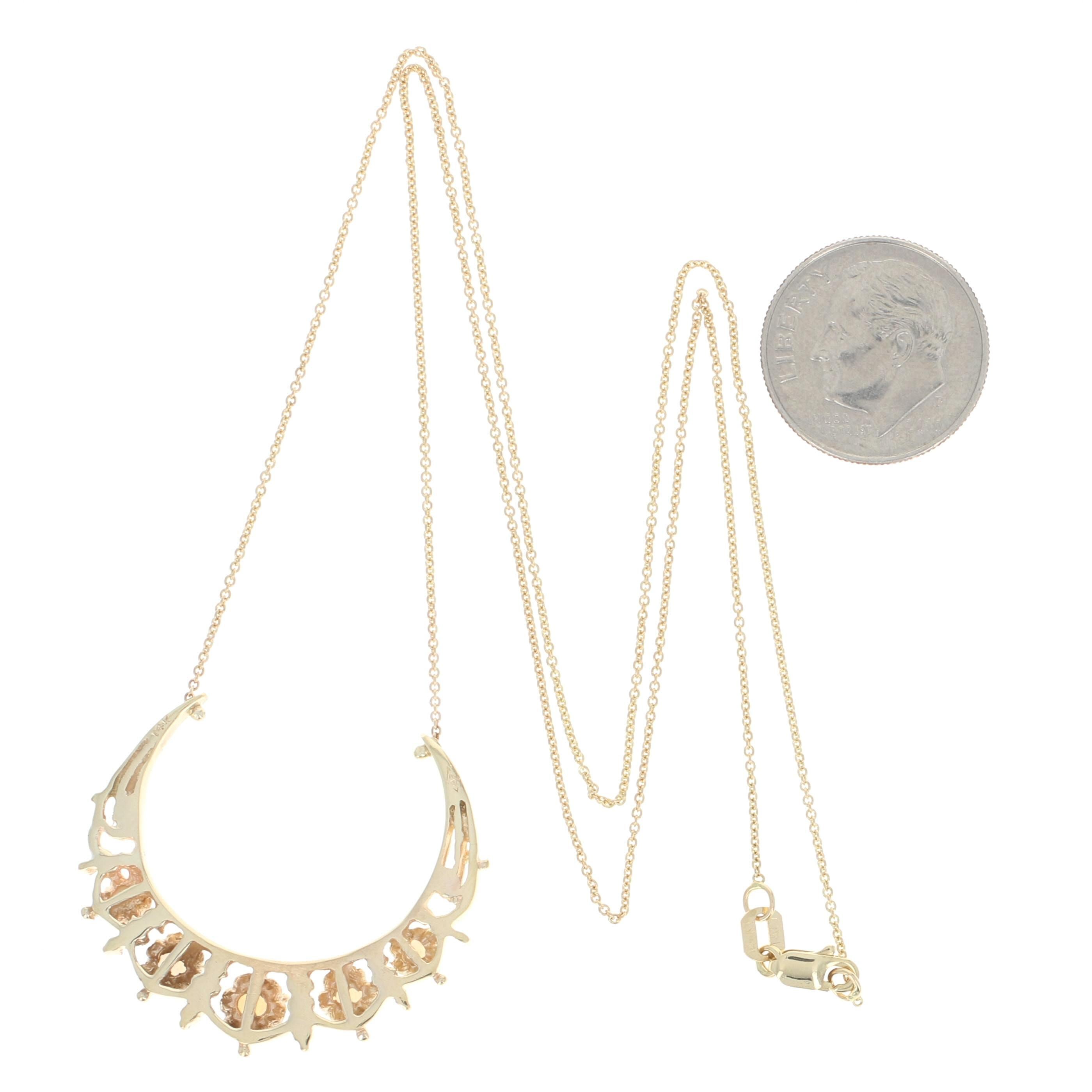 Women's Gold Opal Crescent Moon Necklace, 14 Karat Cabochon Cut .60 Carat Celestial