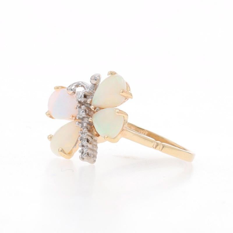 Yellow Gold Opal & Diamond Butterfly Ring - 14k Pear Cabochon 1.18ctw Nature In Excellent Condition For Sale In Greensboro, NC