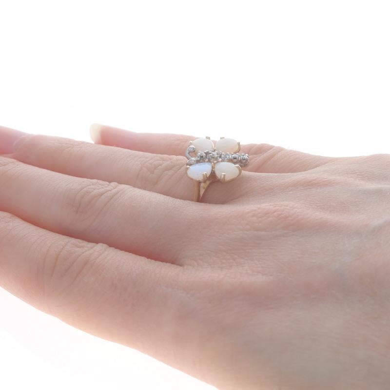 Women's Yellow Gold Opal & Diamond Butterfly Ring - 14k Pear Cabochon 1.18ctw Nature For Sale