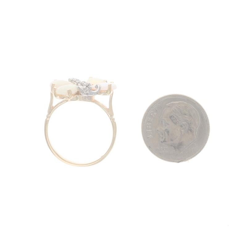 Yellow Gold Opal & Diamond Butterfly Ring - 14k Pear Cabochon 1.18ctw Nature For Sale 1