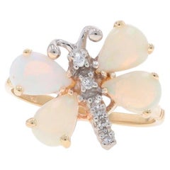 Gelbgold Opal & Diamant Schmetterling Ring - 14k Pear Cabochon 1.18ctw Nature