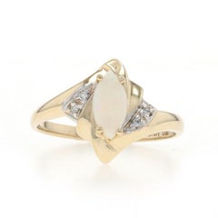 Yellow Gold Opal Diamond Bypass Ring - 10k Marquise Cabochon .38ctw