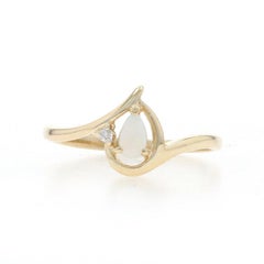 Yellow Gold Opal Diamond Bypass Ring - 10k Pear Cabochon .16ctw