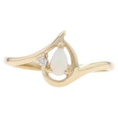 Yellow Gold Opal Diamond Bypass Ring - 10k Pear Cabochon .16ctw