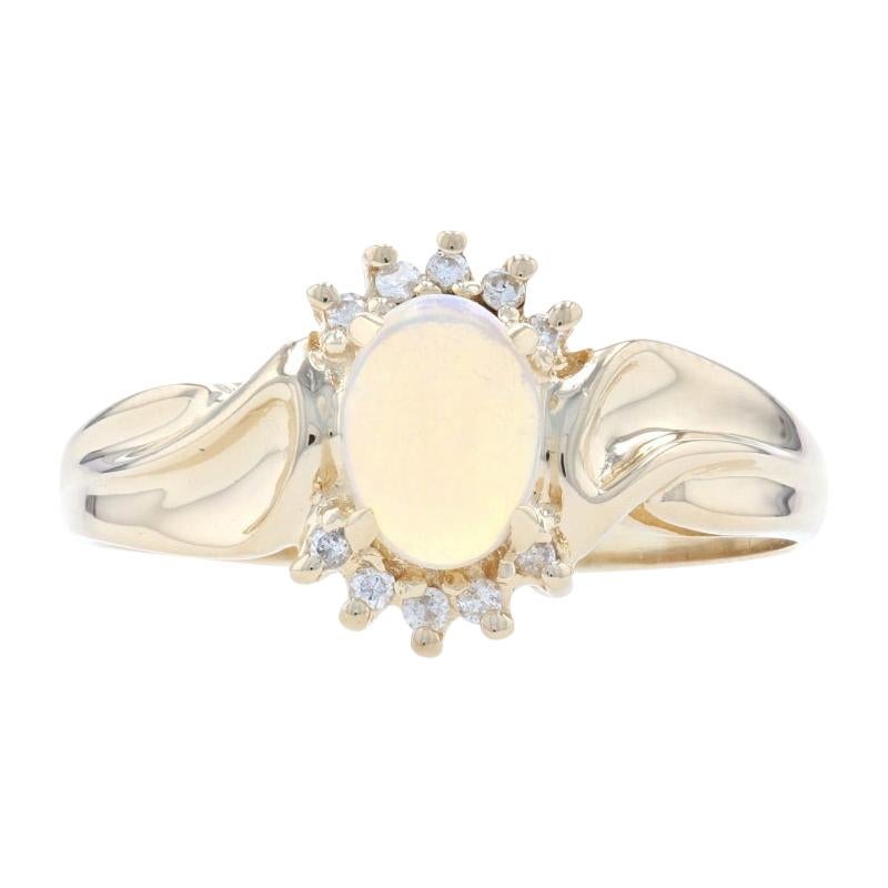 Yellow Gold Opal & Diamond Bypass Ring, 14k Cabochon Cut .60ctw