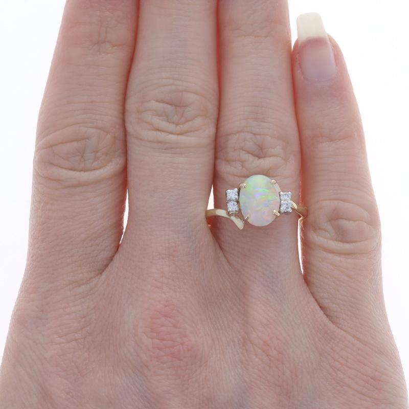 Oval Cut Yellow Gold Opal & Diamond Bypass Ring - 14k Oval Cabochon 1.42ctw For Sale
