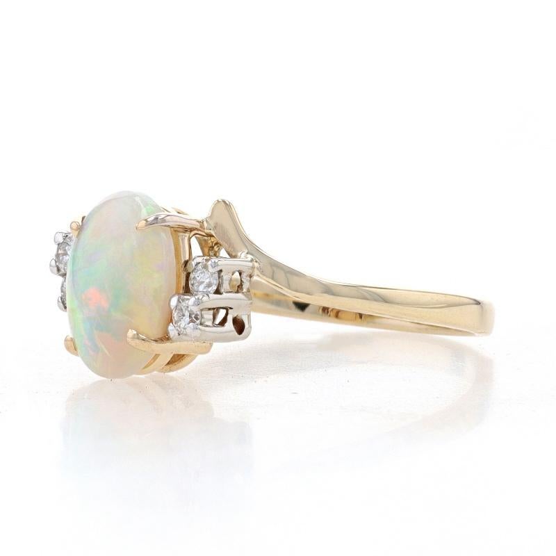Yellow Gold Opal & Diamond Bypass Ring - 14k Oval Cabochon 1.42ctw In Excellent Condition For Sale In Greensboro, NC