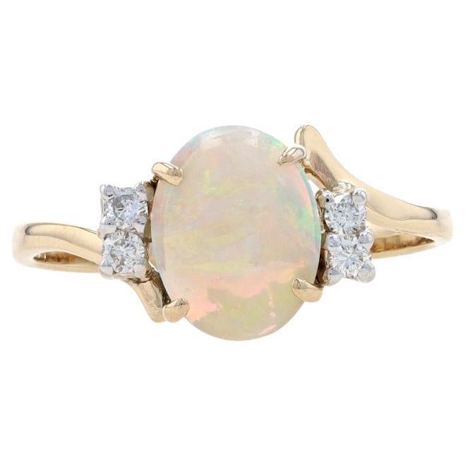 Yellow Gold Opal & Diamond Bypass Ring - 14k Oval Cabochon 1.42ctw For Sale