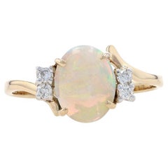 Yellow Gold Opal & Diamond Bypass Ring - 14k Oval Cabochon 1.42ctw