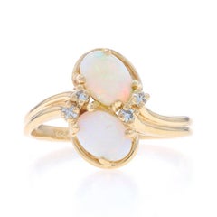 Yellow Gold Opal Diamond Bypass Ring - 14k Oval Cabochon .74ctw Two-Stone