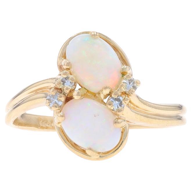 Yellow Gold Opal Diamond Bypass Ring - 14k Oval Cabochon .74ctw Two-Stone