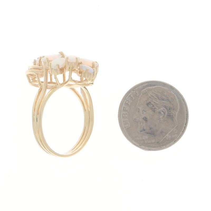 Gelbgold Opal Diamant Cluster Cocktail-Ring - 14k Marquise Cab 1,57 Karat geblümt Damen im Angebot
