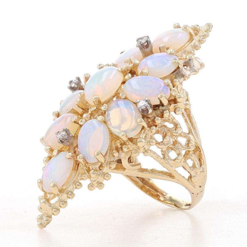 Mixed Cut Yellow Gold Opal & Diamond Cluster Cocktail Ring 14k Ovl Cabochon 6.88ctw Flower For Sale