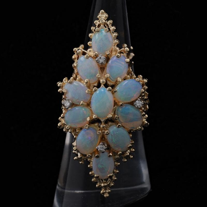 Yellow Gold Opal & Diamond Cluster Cocktail Ring 14k Ovl Cabochon 6.88ctw Flower For Sale 1