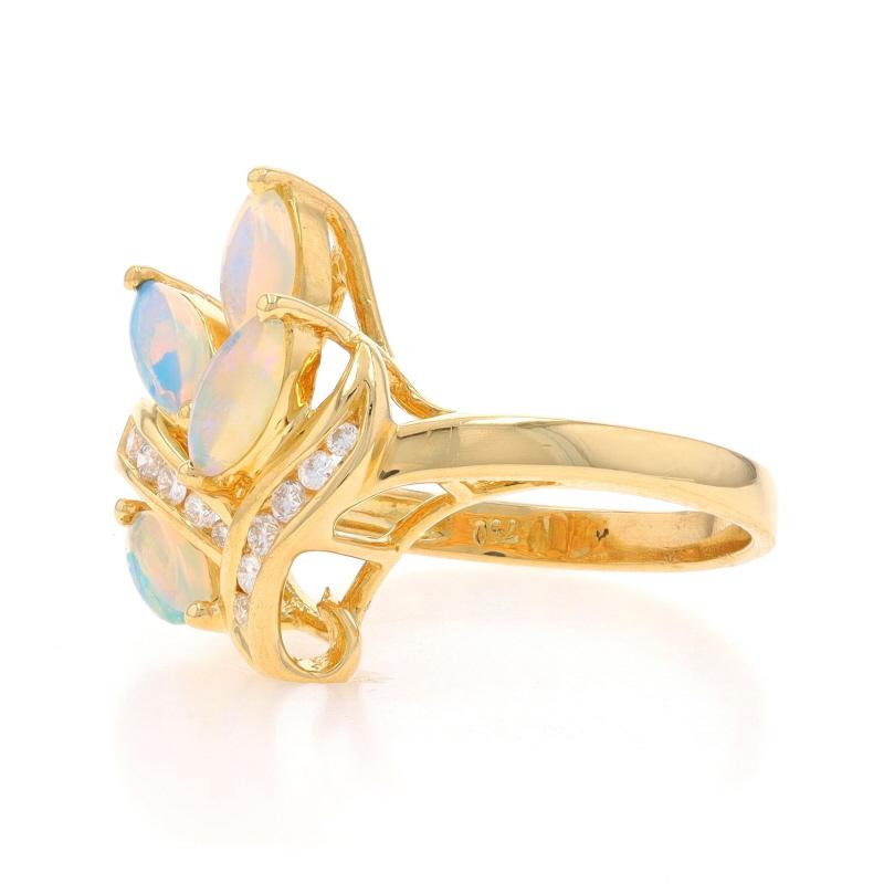 Yellow Gold Opal Diamond Cluster Cocktail Ring - 18k Marquise Cabochon .52ctw In Excellent Condition For Sale In Greensboro, NC