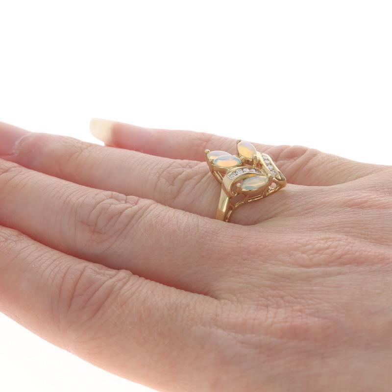 Women's Yellow Gold Opal Diamond Cluster Cocktail Ring - 18k Marquise Cabochon .52ctw For Sale