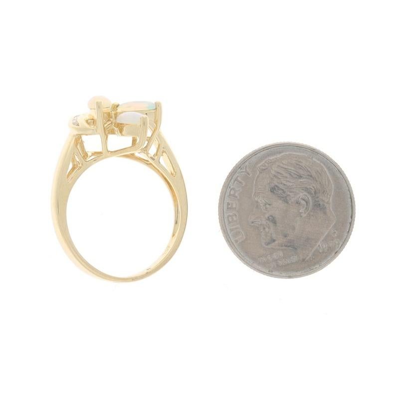 Yellow Gold Opal Diamond Cluster Cocktail Ring - 18k Marquise Cabochon .52ctw For Sale 1