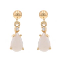 Yellow Gold Opal Diamond Dangle Earrings - 14k Pear Cabochon .82ctw Pierced