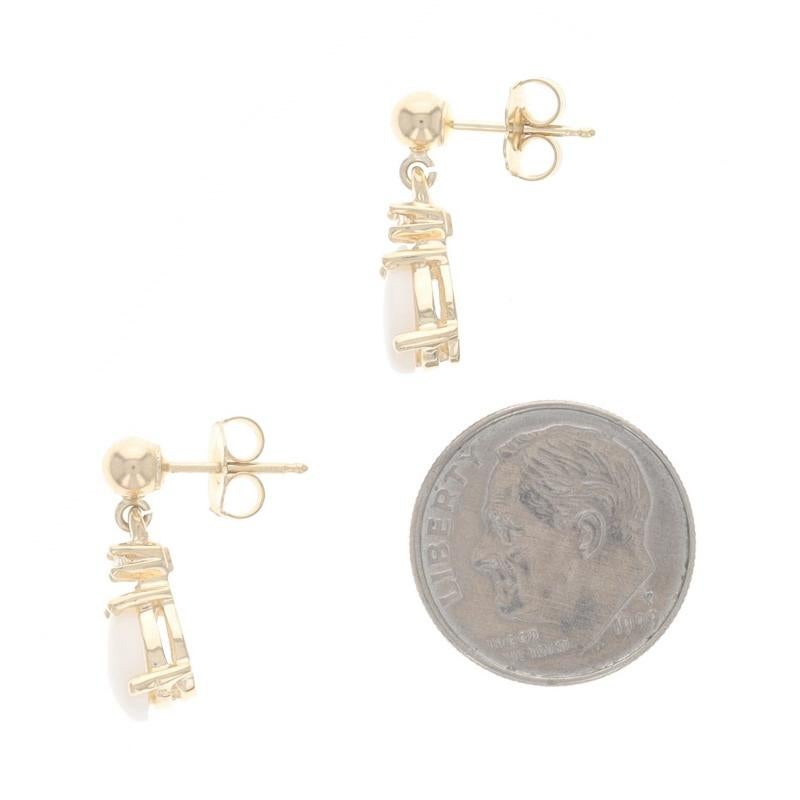 Yellow Gold Opal Diamond Dangle Earrings - 14k Pear Cabochon .82ctw Pierced In Excellent Condition For Sale In Greensboro, NC