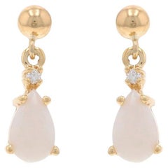 Yellow Gold Opal Diamond Dangle Earrings - 14k Pear Cabochon .82ctw Pierced