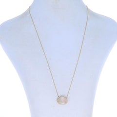 Yellow Gold Opal & Diamond Halo Necklace 14k Oval Cab 3.84ctw East-West Adjust