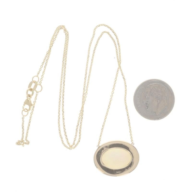 Yellow Gold Opal & Diamond Halo Necklace 14k Oval Cab 3.84ctw East-West Adjust In New Condition For Sale In Greensboro, NC