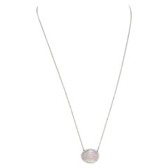 Yellow Gold Opal & Diamond Halo Necklace 14k Oval Cab 3.84ctw East-West Adjust