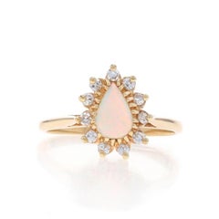 Yellow Gold Opal Diamond Halo Ring - 10k Pear Cabochon .60ctw