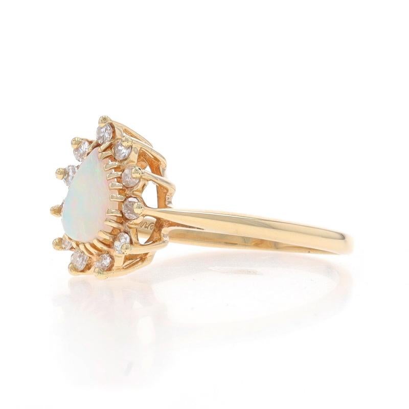 Yellow Gold Opal Diamond Halo Ring - 10k Pear Cabochon .60ctw In Good Condition For Sale In Greensboro, NC