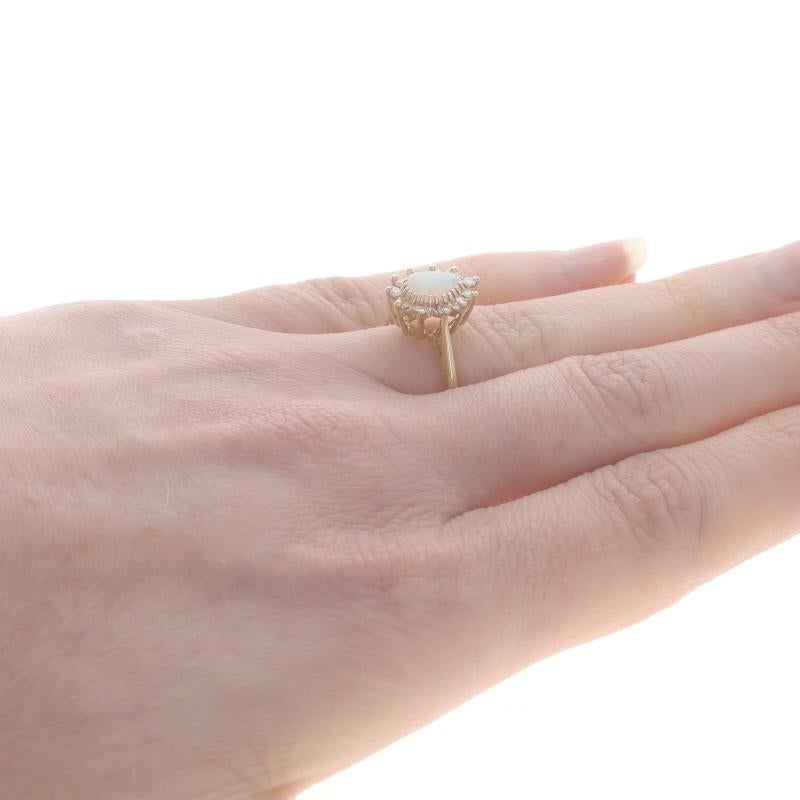 Women's Yellow Gold Opal Diamond Halo Ring - 10k Pear Cabochon .60ctw For Sale