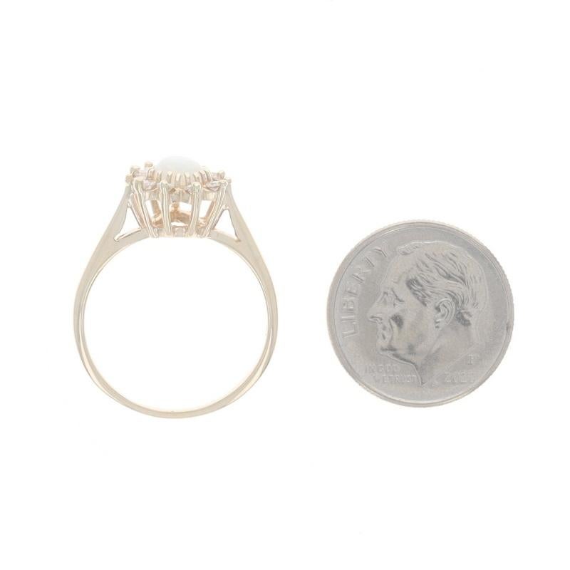 Yellow Gold Opal Diamond Halo Ring - 10k Pear Cabochon .60ctw For Sale 1