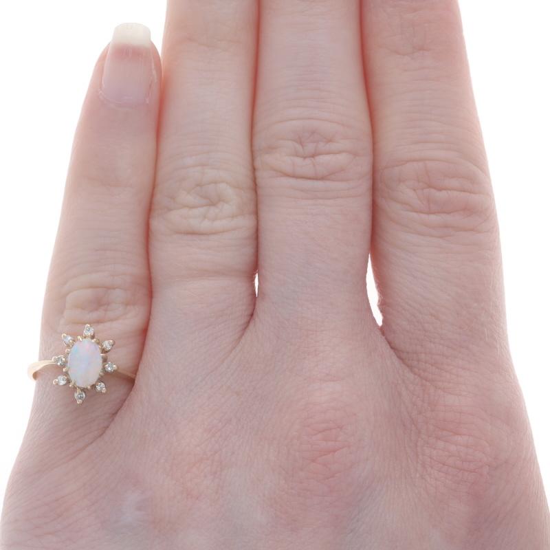 Oval Cut Yellow Gold Opal Diamond Halo Ring - 14k Oval Cabochon .48ctw Floral
