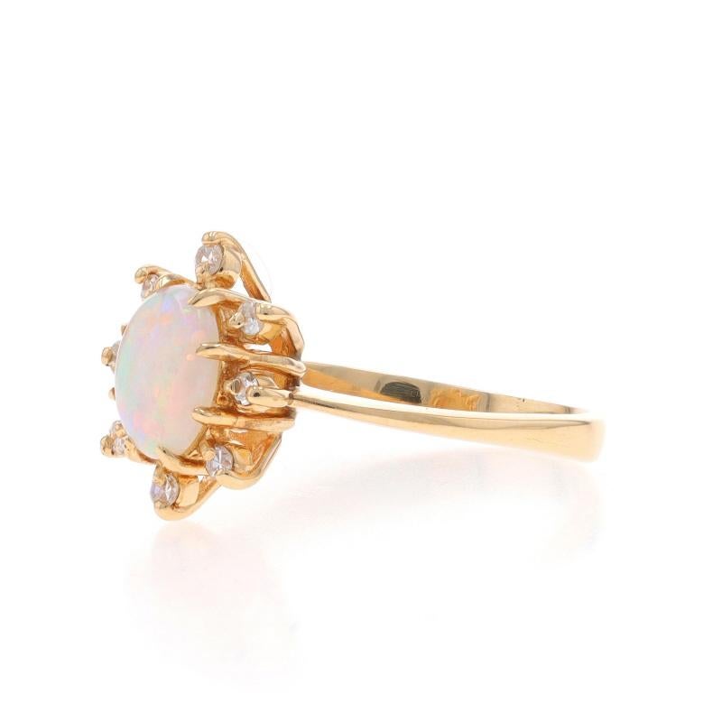 Yellow Gold Opal Diamond Halo Ring - 14k Oval Cabochon .48ctw Floral In Excellent Condition In Greensboro, NC