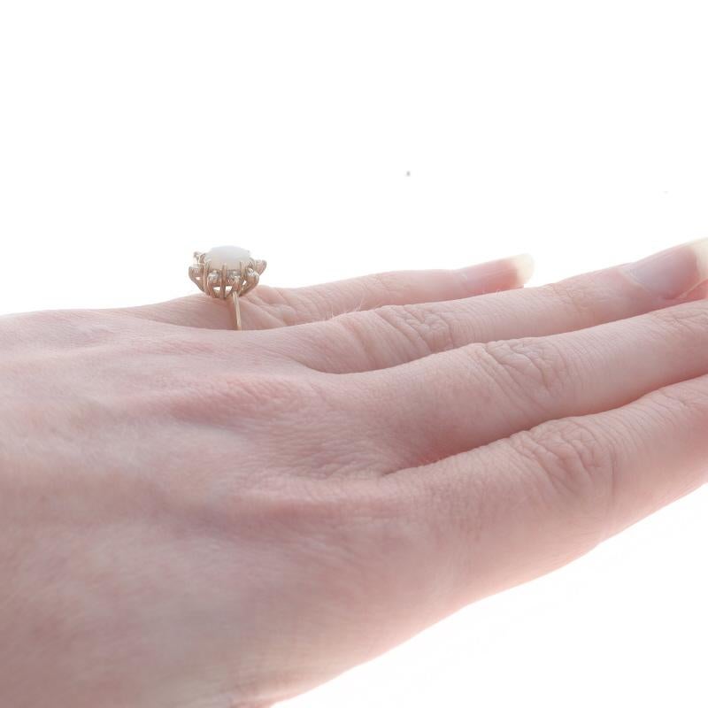 Women's Yellow Gold Opal Diamond Halo Ring - 14k Oval Cabochon .48ctw Floral