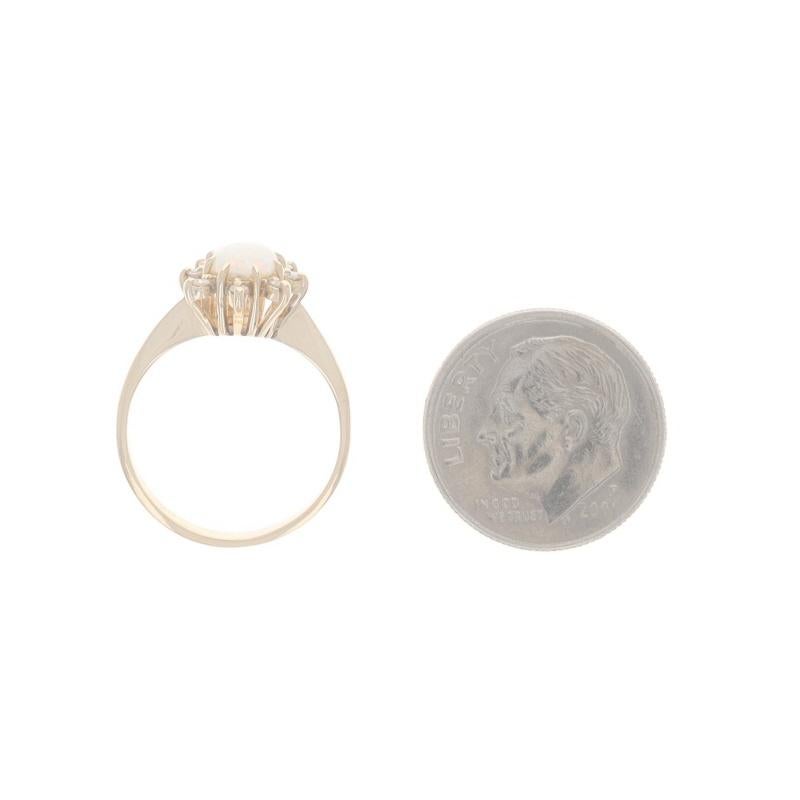 Yellow Gold Opal Diamond Halo Ring - 14k Oval Cabochon .48ctw Floral 1