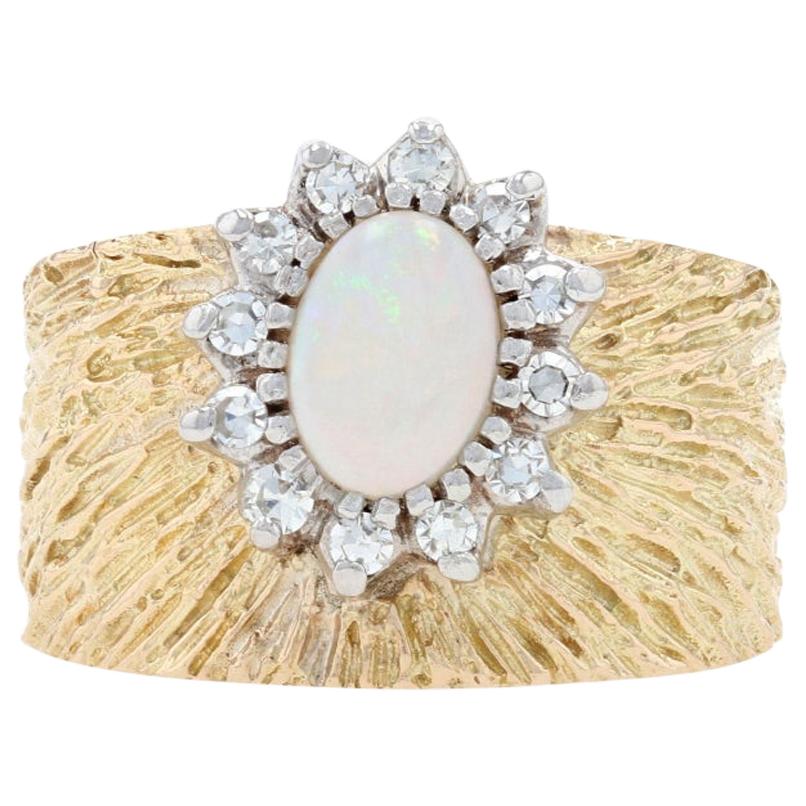 Yellow Gold Opal & Diamond Halo Ring, 14k Oval Cabochon .68ctw