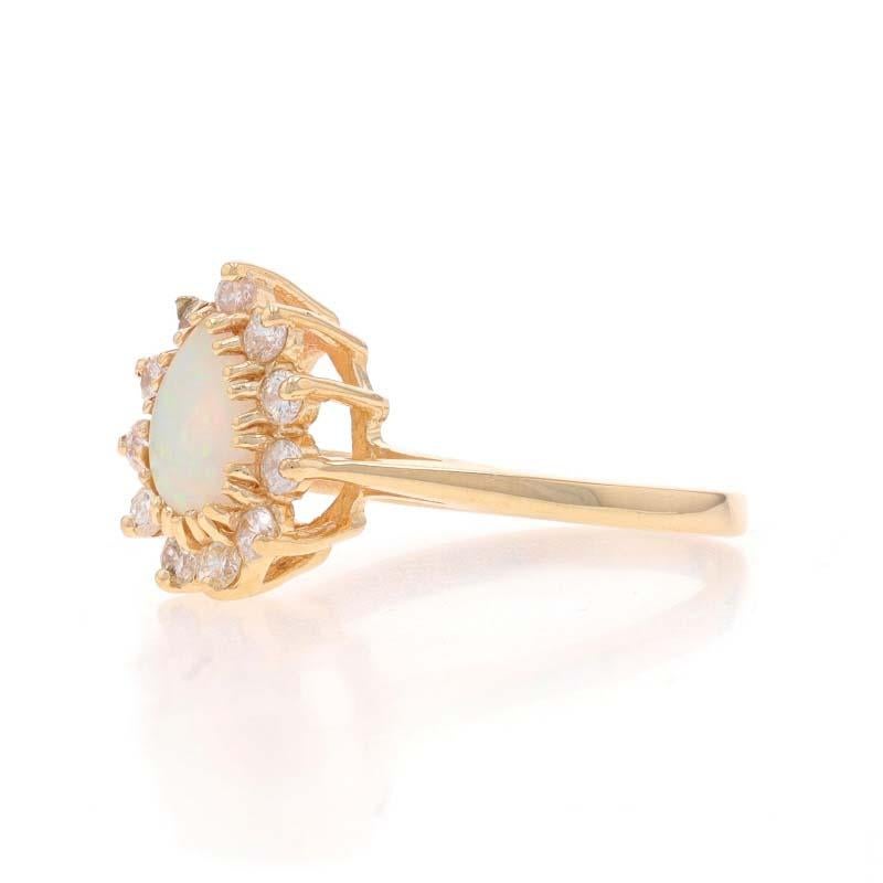 Yellow Gold Opal Diamond Halo Ring - 14k Pear Cabochon .50ctw Cathedral In Excellent Condition For Sale In Greensboro, NC