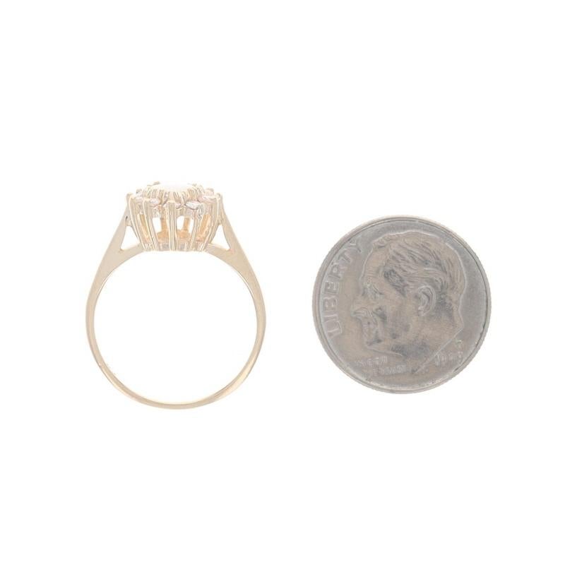 Yellow Gold Opal Diamond Halo Ring - 14k Pear Cabochon .50ctw Cathedral For Sale 1