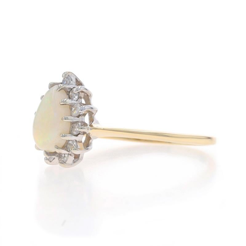 Yellow Gold Opal & Diamond Halo Ring - 14k Pear Cabochon .83ctw In Excellent Condition For Sale In Greensboro, NC