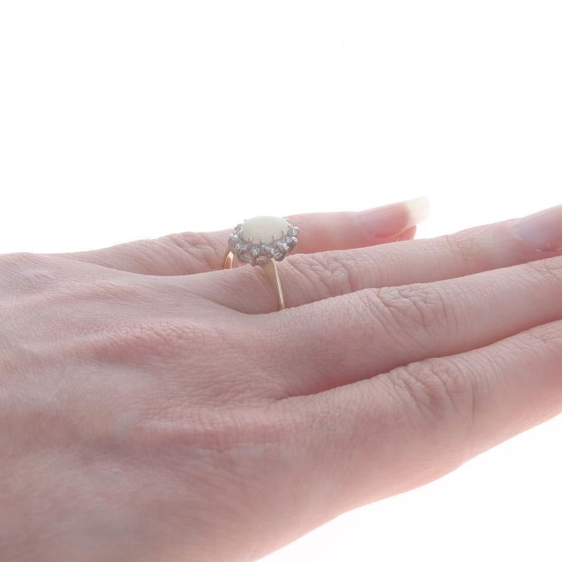 Women's Yellow Gold Opal & Diamond Halo Ring - 14k Pear Cabochon .83ctw For Sale