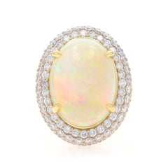Gelbgold Opal & Diamant Halo-Ring - 18k Oval Cabochon 10,13ctw