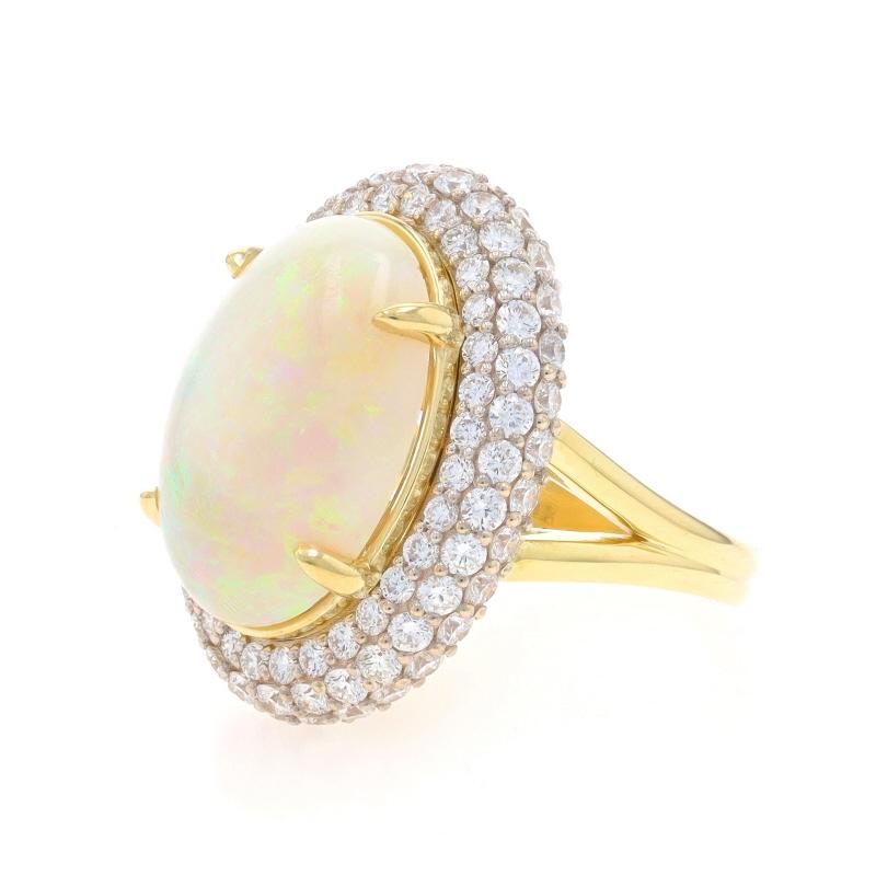 Yellow Gold Opal & Diamond Halo Ring - 18k Oval Cabochon 10.13ctw In New Condition For Sale In Greensboro, NC