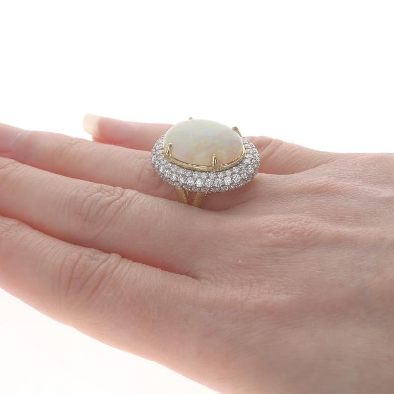 Women's Yellow Gold Opal & Diamond Halo Ring - 18k Oval Cabochon 10.13ctw For Sale