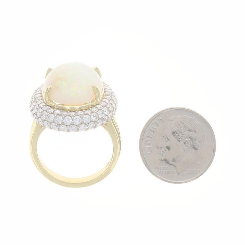 Yellow Gold Opal & Diamond Halo Ring - 18k Oval Cabochon 10.13ctw For Sale 1
