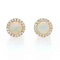 Gelbgold Opal & Diamant Halo-Ohrstecker -14k runder Cabochon .48ctw durchbohrt