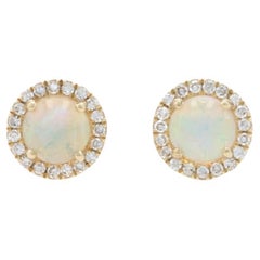 Orecchini a lobo in oro giallo con opale e diamanti -14k Cabochon rotondo da 0,48 ct.