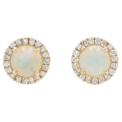 Gelbgold Opal & Diamant Halo-Ohrstecker -14k runder Cabochon .48ctw durchbohrt