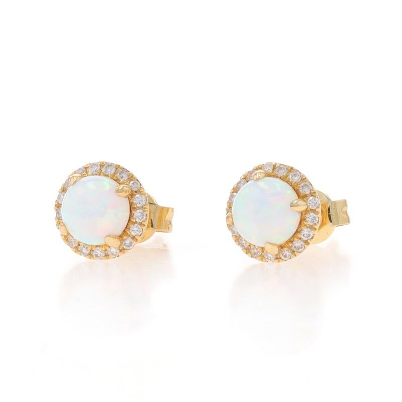 Taglio rotondo Orecchini a perno in oro giallo con diamante e opale - 14k Cabochon rotondo da 0,85 ct. in vendita